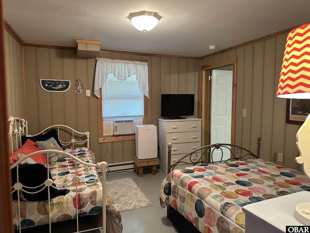 1232 S Virginia Dare Trl Lot 6, Kill Devil Hills, NC 27948 - bedroom with concrete flooring, baseboard heating, crown molding, and cooling unit