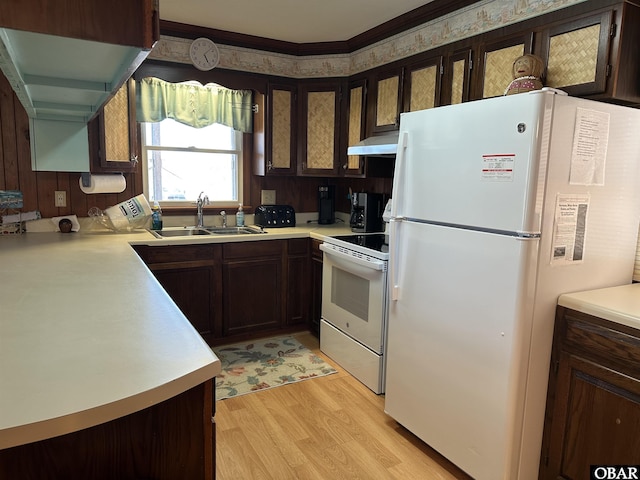 1232 S Virginia Dare Trl Lot 6, Kill Devil Hills, NC 27948 - kitchen featuring white appliances, a sink, under cabinet range hood, light wood-type flooring, and light countertops