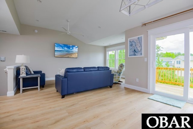 105D Colington Pointe Cir Unit 104-D, Kill Devil Hills, NC 27948 - living area with light wood-type flooring, a ceiling fan, and vaulted ceiling