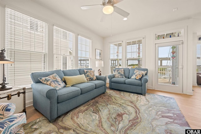 403 Sailfish Dr Unit 403, Manteo, NC 27954 - living area with wood finished floors, ceiling fan, baseboards, and recessed lighting