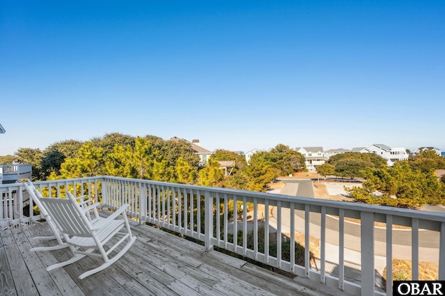 deck with a residential view