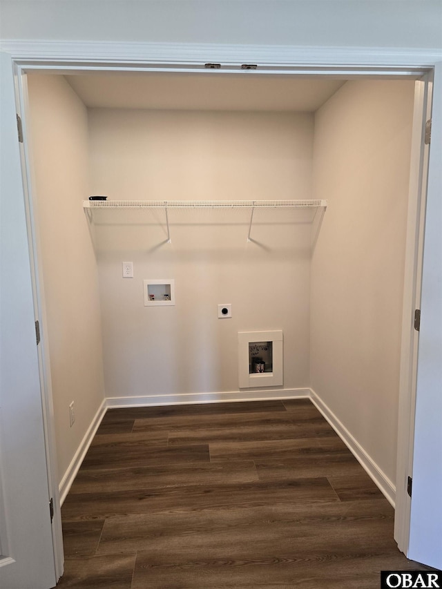 120 Dailey Rd Lot 1, Camden, NC 27921 - clothes washing area with electric dryer hookup, hookup for a washing machine, dark wood finished floors, and laundry area