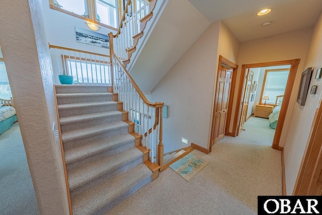 57390 Lighthouse Rd Lot 30, Hatteras, NC 27943 - stairway featuring carpet flooring and recessed lighting