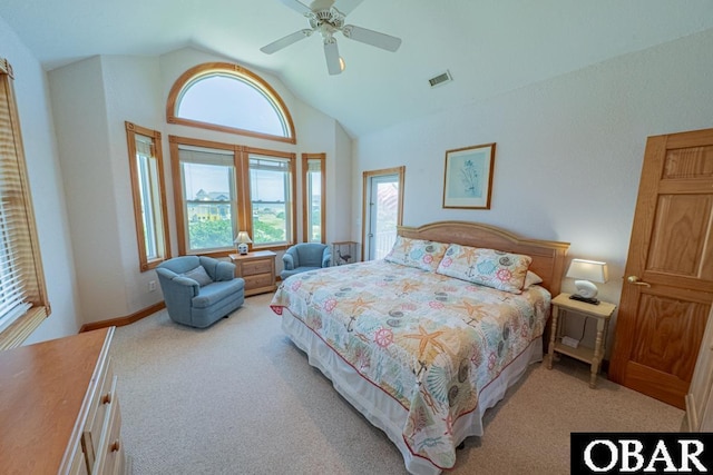 57390 Lighthouse Rd Lot 30, Hatteras, NC 27943 - bedroom with lofted ceiling, light carpet, and ceiling fan
