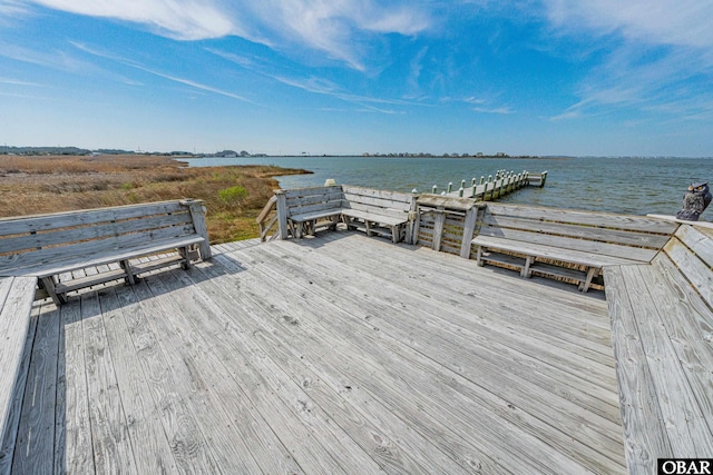 view of dock with a water view