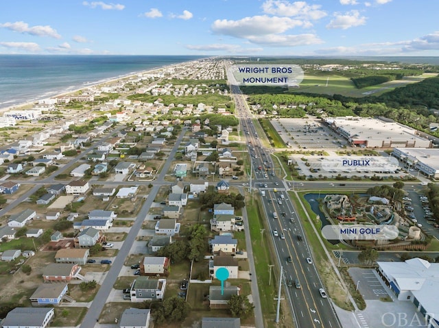 aerial view featuring a beach view and a water view