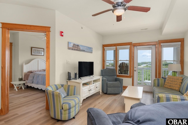 107 W Gray Eagle St Unit 213, Nags Head, NC 27959 - living area with light wood-style flooring and a ceiling fan