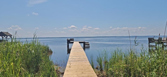 view of dock featuring a water view