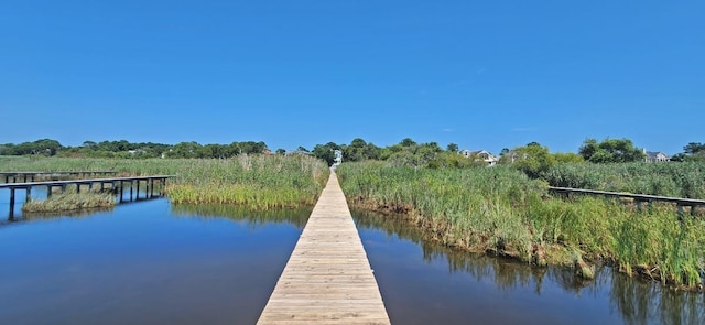 dock area with a water view