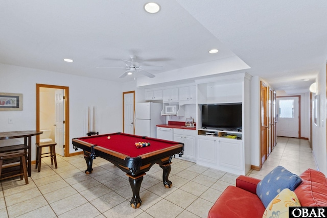 770 Bayberry Ct Lot 81, Corolla, NC 27927 - playroom featuring light tile patterned floors, recessed lighting, pool table, a sink, and a ceiling fan