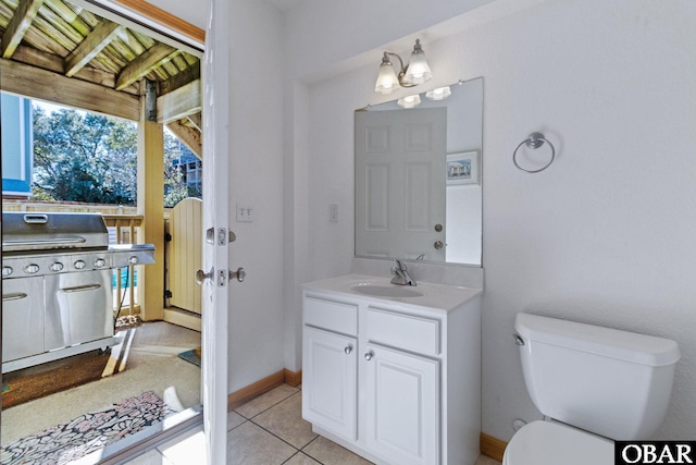 770 Bayberry Ct Lot 81, Corolla, NC 27927 - half bathroom with vanity, toilet, tile patterned flooring, and a chandelier