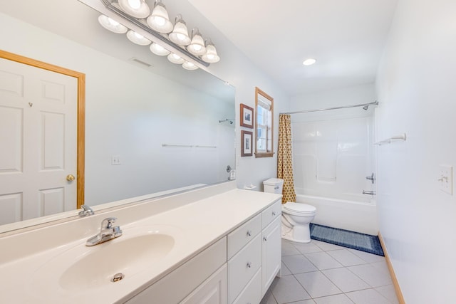 26205 Bluebeard Rd Lot 81, Salvo, NC 27972 - bathroom featuring tile patterned flooring, toilet, vanity, shower / tub combo, and recessed lighting