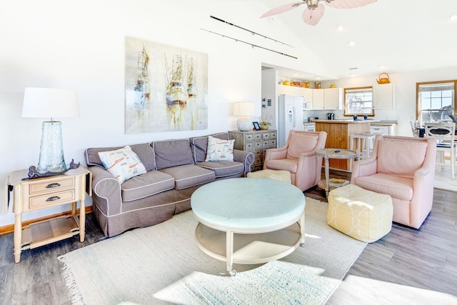 26205 Bluebeard Rd Lot 81, Salvo, NC 27972 - living room with ceiling fan, light wood-type flooring, lofted ceiling, and recessed lighting