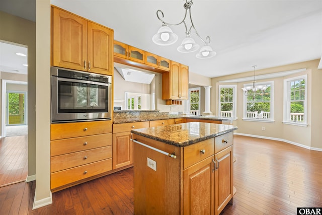 4 Birch Ln Lot 15, Southern Shores, NC 27949 - kitchen featuring stainless steel oven, a chandelier, a center island, and dark wood-style floors