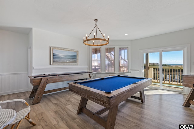 54053 Sandpiper Dr Lot 4, Frisco, NC 27936 - game room with wainscoting, a chandelier, wood finished floors, and pool table