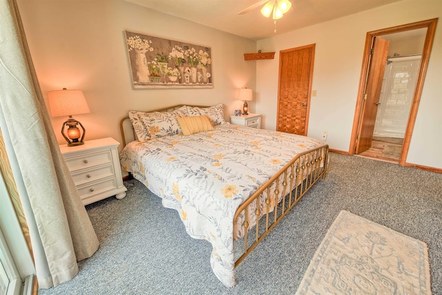 bedroom featuring carpet flooring, connected bathroom, and baseboards