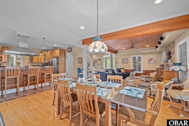 50112 Captains Ct Lot 221, Frisco, NC 27936 - dining room with a ceiling fan, light wood-style flooring, and recessed lighting