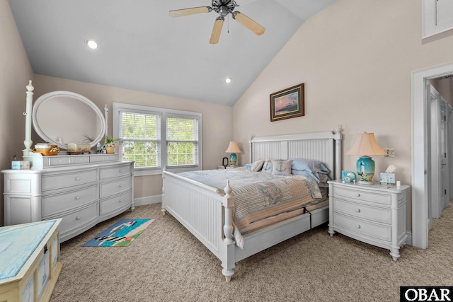 50112 Captains Ct Lot 221, Frisco, NC 27936 - bedroom with vaulted ceiling, light colored carpet, recessed lighting, and a ceiling fan