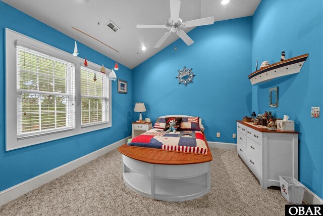 50112 Captains Ct Lot 221, Frisco, NC 27936 - bedroom with carpet floors, lofted ceiling, recessed lighting, and ceiling fan