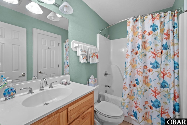 50112 Captains Ct Lot 221, Frisco, NC 27936 - bathroom featuring vanity, shower / tub combo with curtain, and a textured wall