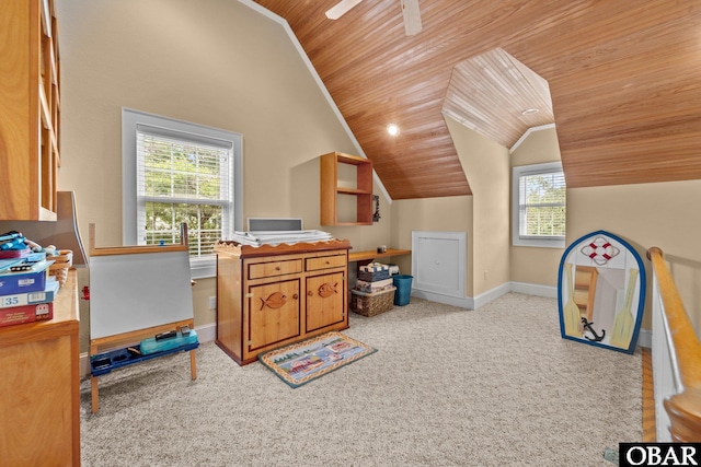 50112 Captains Ct Lot 221, Frisco, NC 27936 - rec room with wood ceiling, lofted ceiling, and light colored carpet