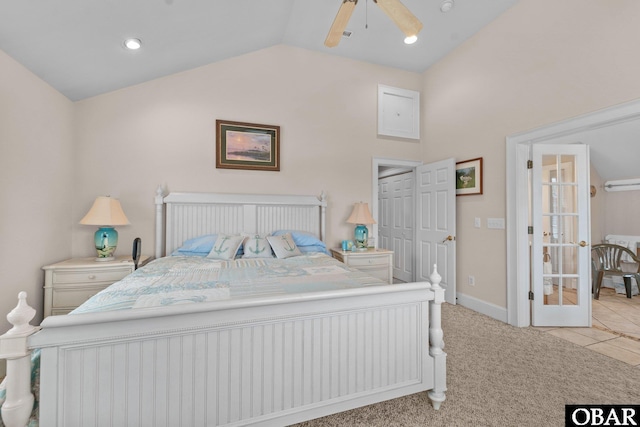 50112 Captains Ct Lot 221, Frisco, NC 27936 - bedroom with lofted ceiling, carpet flooring, and a ceiling fan