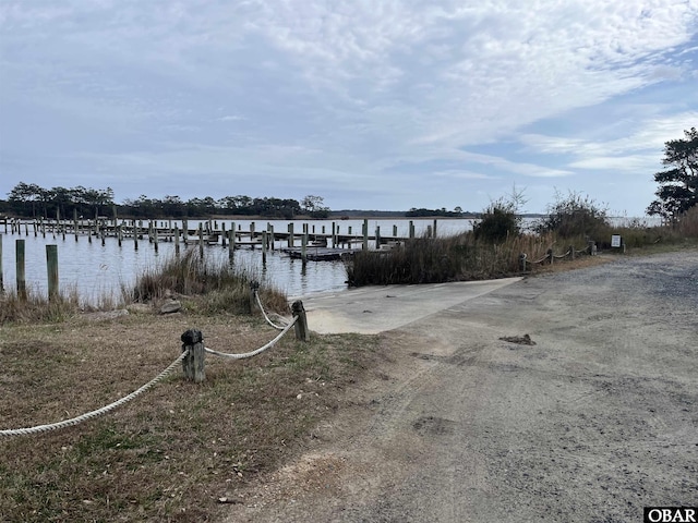 dock area with a water view