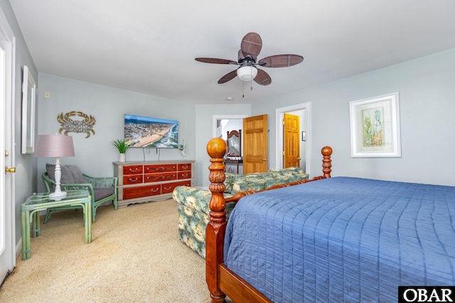 bedroom featuring carpet and a ceiling fan