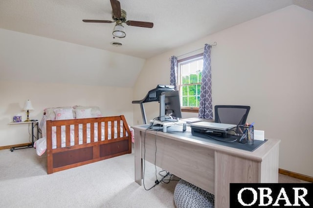 128 Daphne Ln Lot 17, Manteo, NC 27954 - bedroom with lofted ceiling, an office area, carpet, and ceiling fan