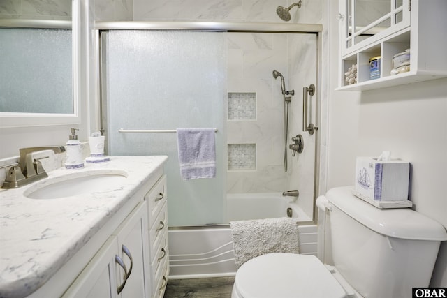 400 Driftwood Dr Lot 168, Elizabeth City, NC 27909 - bathroom with toilet, vanity, and bath / shower combo with glass door