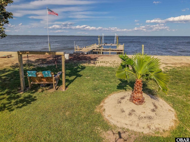 400 Driftwood Dr Lot 168, Elizabeth City, NC 27909 - view of green lawn with a water view, a dock, and boat lift