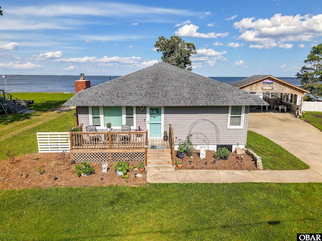 400 Driftwood Dr Lot 168, Elizabeth City, NC 27909 - view of front of home featuring a water view, roof with shingles, and a front yard