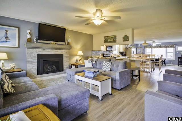 400 Driftwood Dr Lot 168, Elizabeth City, NC 27909 - living room featuring ceiling fan, light wood-style flooring, and a fireplace