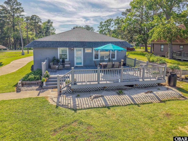 400 Driftwood Dr Lot 168, Elizabeth City, NC 27909 - rear view of property featuring a lawn, a wooden deck, and roof with shingles