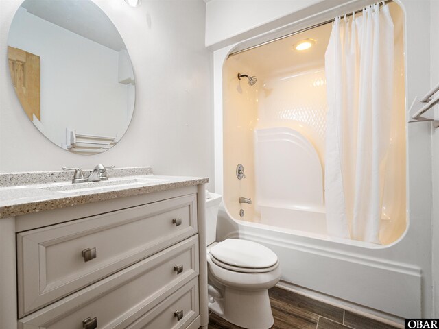 2250 Ocean Pearl Rd Lot 13, Corolla, NC 27927 - full bathroom featuring toilet, shower / bath combo, vanity, and wood finished floors