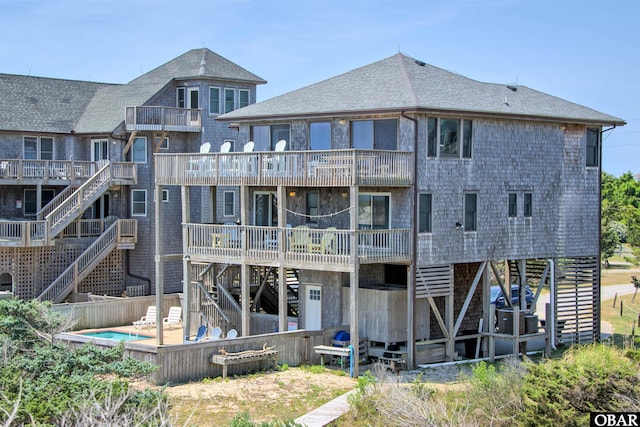 42075 Ocean View Dr Lot 3, Avon, NC 27943 - back of house featuring stairway, a balcony, and roof with shingles