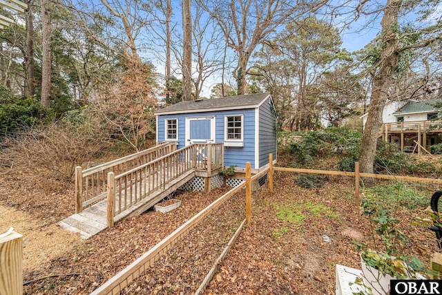 exterior space with an outbuilding