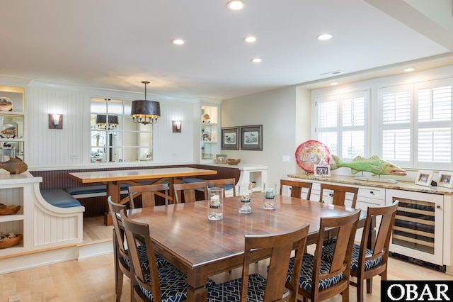 367 Lindsey Ln Lot 1, Corolla, NC 27927 - dining area featuring beverage cooler, recessed lighting, light wood finished floors, and visible vents
