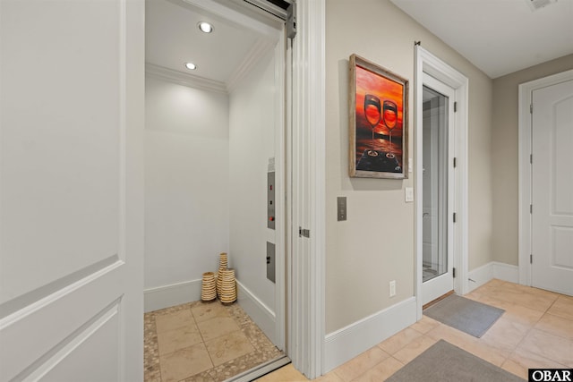 2001 Creek Rd Lot 16, Kitty Hawk, NC 27949 - corridor featuring recessed lighting, crown molding, tile patterned flooring, and elevator