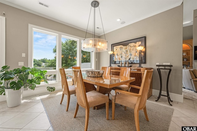 2001 Creek Rd Lot 16, Kitty Hawk, NC 27949 - dining space with ornamental molding, light tile patterned flooring, and a chandelier