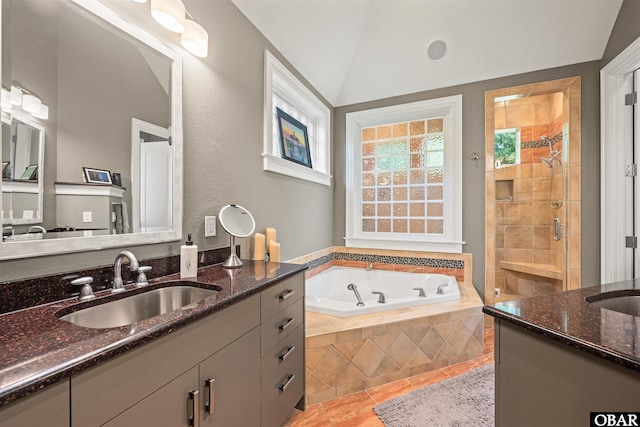 2001 Creek Rd Lot 16, Kitty Hawk, NC 27949 - bathroom with vanity, a stall shower, a garden tub, and tile patterned flooring
