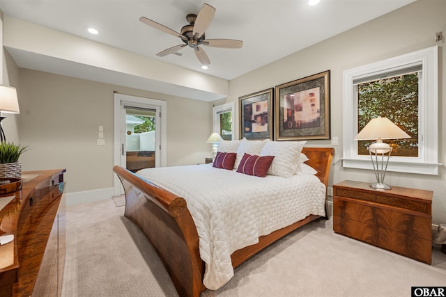 2001 Creek Rd Lot 16, Kitty Hawk, NC 27949 - bedroom featuring light carpet, recessed lighting, access to exterior, and a ceiling fan