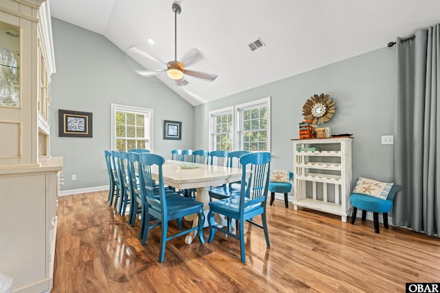 106 Flight Dr Lot 4, Duck, NC 27949 - dining space with ceiling fan, vaulted ceiling, healthy amount of natural light, and light wood-style flooring