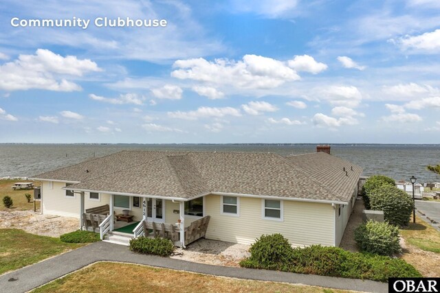 116 W Old Cove Rd Lot 1, Nags Head, NC 27959 - rear view of property featuring a chimney, a porch, a water view, and a shingled roof