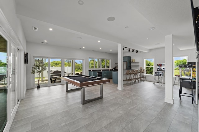 playroom with recessed lighting, visible vents, and billiards