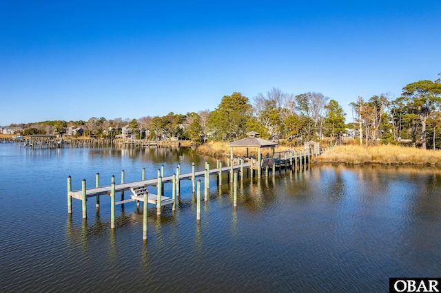 view of dock with a water view