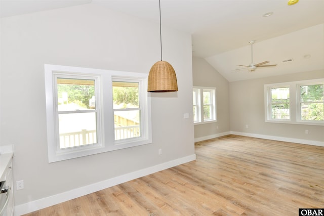 112 Mybet Ct Lot 100, Kill Devil Hills, NC 27948 - unfurnished living room featuring lofted ceiling, a ceiling fan, and light wood finished floors