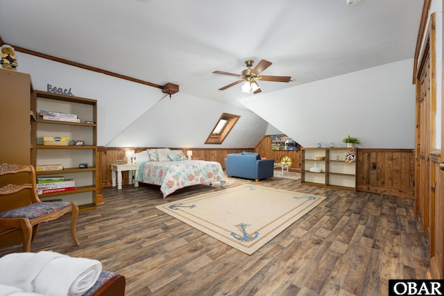 718 Canal Dr Lot 308, Kill Devil Hills, NC 27948 - bedroom with wood walls, wood finished floors, wainscoting, and lofted ceiling