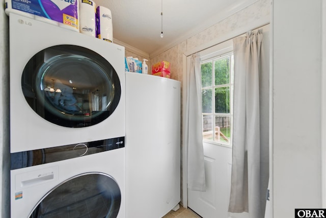 138 Swains Ln Lot 3, Barco, NC 27917 - laundry area with stacked washer / dryer and crown molding