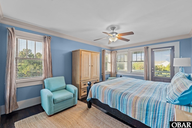 27206 Sea Chest Ct Lot 27, Salvo, NC 27972 - bedroom with crown molding, wood finished floors, ceiling fan, and baseboards